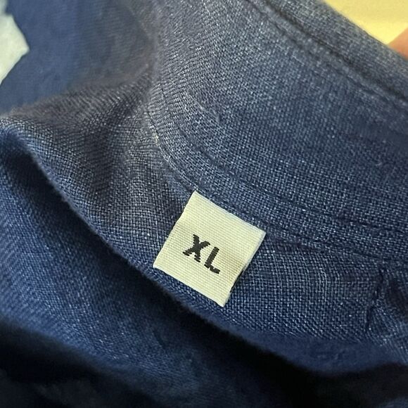 JP Amalfi Boutique Men’s 100% Linen Button Down Shirt Ink Navy Blue Made Italy - Picture 4 of 7